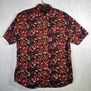 Banana Republic SS Button Up Hawaiian Tropical Shirt Red Slim‎ Fit Sz L